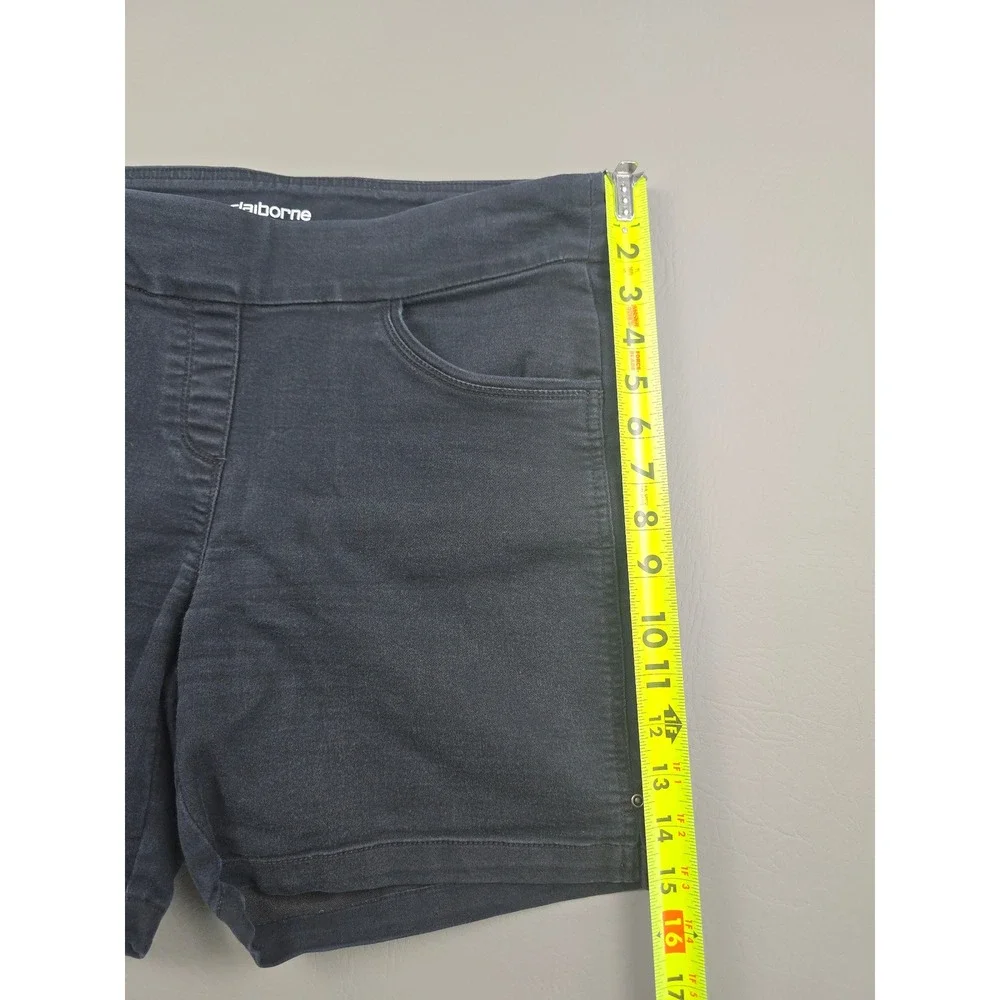 Liz Claiborne Classic Shorts Women 8 Black Pull On Stretch Denim Casual 7 Inseam